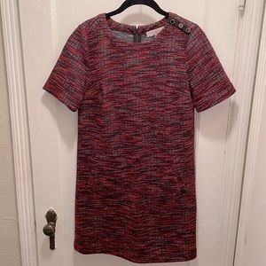 LOFT red striped tweed dress with shoulder button detail - Size Small!
